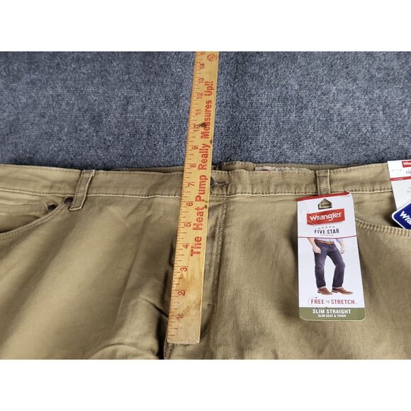 Wrangler Five Star Slim Straight Khaki Pants Men Sz 42X30 Free Stretch Workwear - Picture 7 of 12